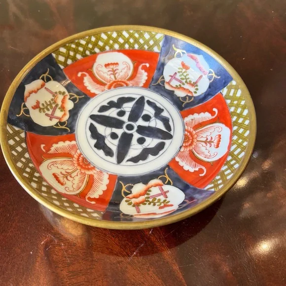 MCM Saks Fifth Avenue Imari Style Porcelain Plate w/Brass Covering - Picture 2 of 4